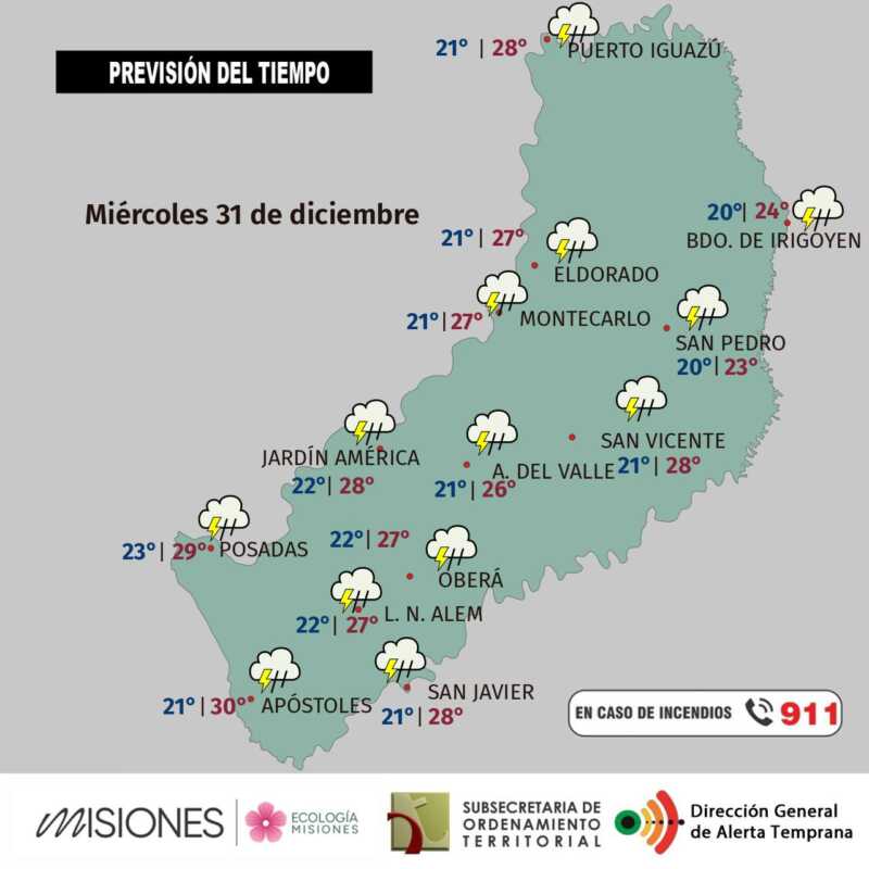 Miércoles 31: lluvias y tormentas en Misiones 