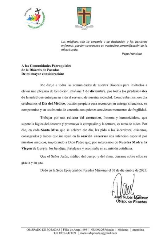La Diócesis de Posadas convoca a bendecir a los profesionales de la salud 4 Diocesis posadas - 3