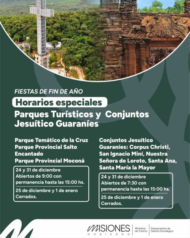 Fiestas en Misiones: horarios especiales en parques y conjuntos jesuíticos