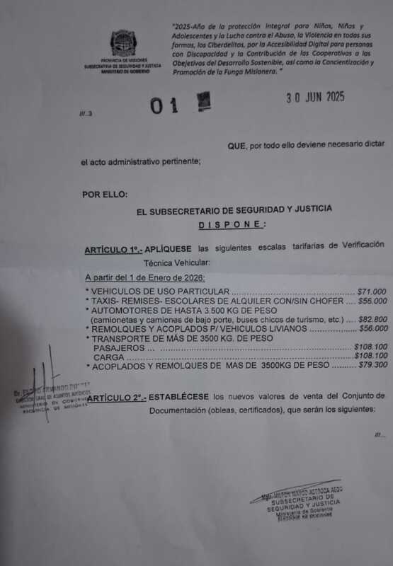 Hacer la VTV en Misiones costará desde 71.000 pesos a partir del 1° de enero 2 VTV Misiones