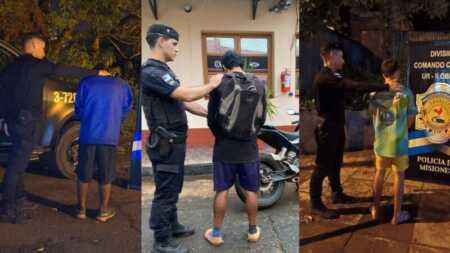 Rápida intervención policial en Oberá permitió frustrar tres robos y detener a los responsables en distintos puntos de la ciudad.
