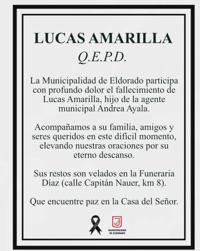 Conmoción en Eldorado por la muerte de Lucas Amarilla: emotivo adiós en redes tras el despiste fatal 1 amarilla despiste fatal eldorado