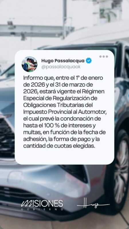 Passalacqua lanzó una moratoria para saldar patentes en Misiones con quitas de hasta el 100% 2 hp patentes - 1