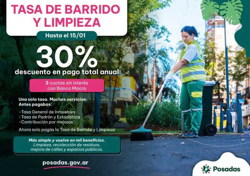 Posadas prorrogó hasta el 10 de febrero el pago anual de la Tasa de Barrido y Limpieza 7 tasa de barrido y limpieza posadas - 6