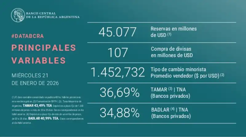 El Banco Central volvió a comprar dólares y las reservas superaron los US$45.000 millones 2 Dólares en alza: el Banco Central rompió el techo de los US$45.000 millones