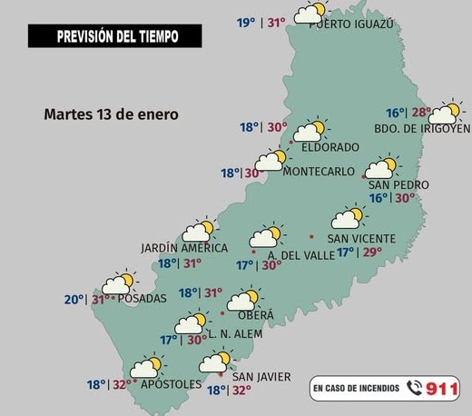 Martes soleado y con máximas que alcanzarán los 34° en Misiones 2 Misiones