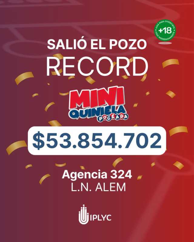 Un apostador de Alem ganó el pozo récord de la Mini Poceada 1 Histórico premio de la Mini Poceada: más de $53 millones para un jugador de Alem