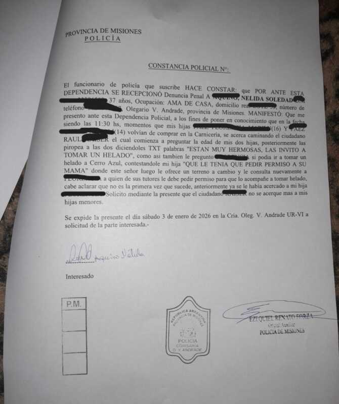 Denuncian a un concejal de Olegario V. Andrade por acosar e intentar sobornar a dos menores 1 denuncia en olegario v. andrade