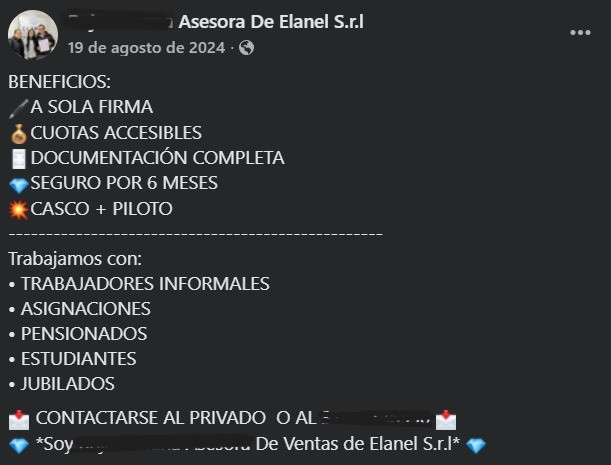 motos estafa ELANEL SERVICIOS SRL