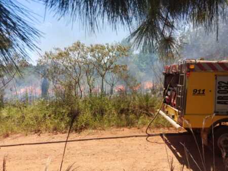 Incendios con minutos de diferencia en Misiones: uno arrasó 10 hectáreas de malezas en Loreto incendio malezas