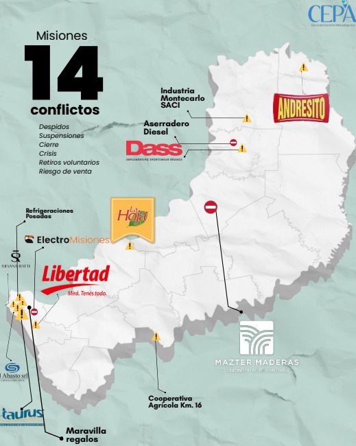 Desde la madera al comercio minorista: mapa expone 14 centros de despidos y cierres en Misiones 1 mapa de crisis en Misiones