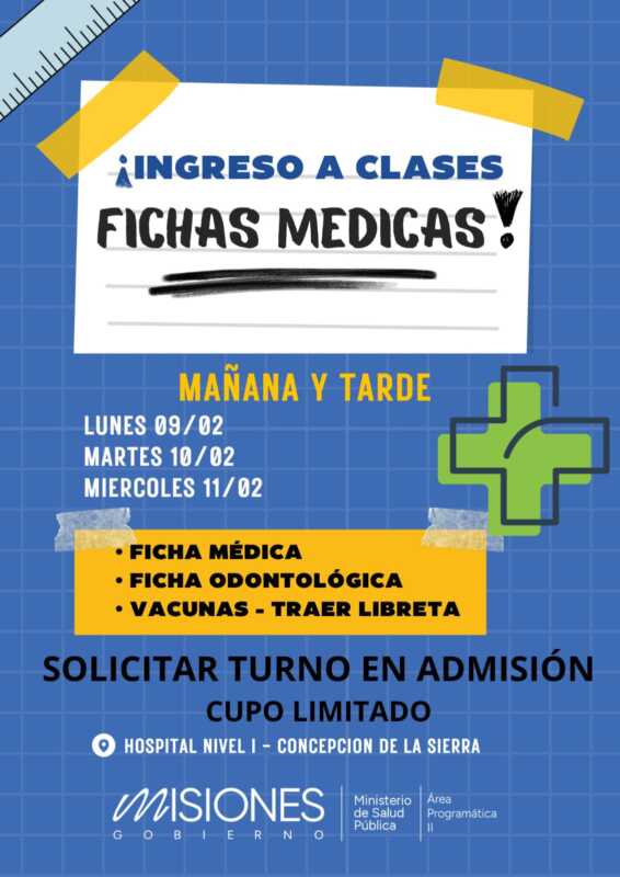 Concepción de la Sierra sumó nuevas fechas para completar las fichas médicas escolares 2 Ante la alta demanda previa al regreso a clases, el hospital de Concepción de la Sierra amplió la atención para garantizar el acceso a la ficha médica escolar.