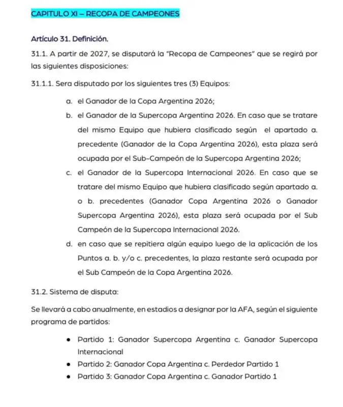 La AFA confirmó la creación de la Recopa de Campeones: quiénes y cuándo la juegan 4 reglamento recopa de campeones 2027 w862 - 3