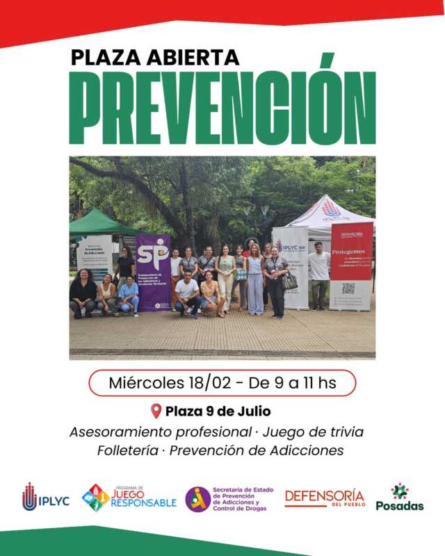 Plaza 9 de Julio: jornada abierta de prevención en Posadas 2 La prevención sale a la plaza: actividad gratuita este miércoles en Posadas