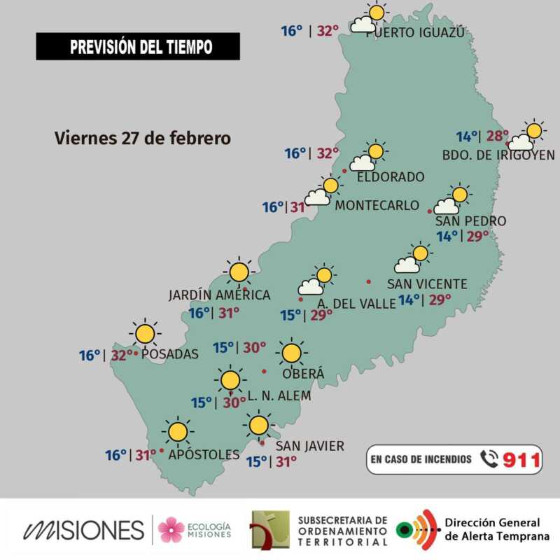 Misiones: fin de semana estable y caluroso 2 Viernes 27: mañana fresca, tarde agradable en Misiones