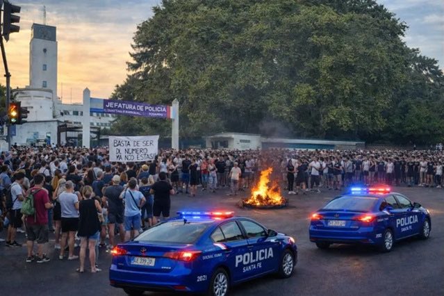Protesta policial en Rosario: corte de tránsito y “sirenazo” por reclamos salariales HAzXSA5WMAAgEbY - 2