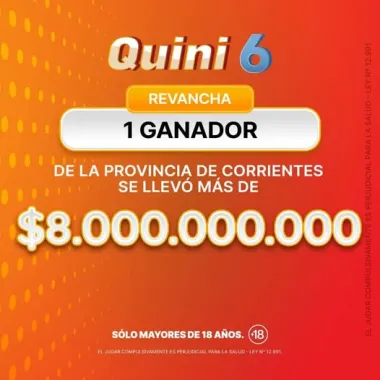 Histórico premio del Quini 6: apostador correntino ganó más de $8 mil millones 1 Premio récord en el Quini 6: la combinación 07-11-13-14-36-37 convirtió a un vecino de Corrientes en millonario.