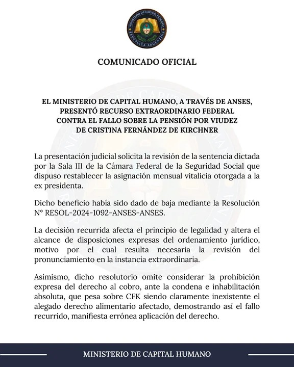 El Gobierno apeló ante la Corte Suprema para impedir que Cristina Kirchner cobre la pensión por viudez 2 WhatsApp Image 2026 02 18 at 12.35.54 2 - 1