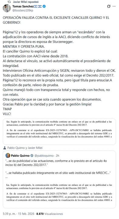 Contrato estatal millonario desde Cancillería genera tensión política y posible judicialización.