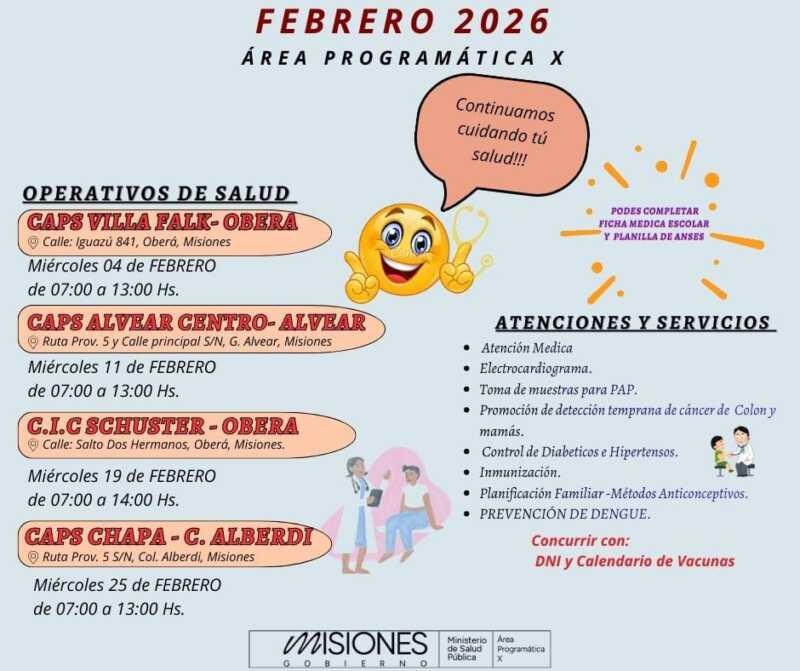 Operativos integrales de salud: el Área Programática X despliega controles, prevención y servicios esenciales durante febrero 2 Durante febrero, el Área Programática X recorre distintos CAPS y centros comunitarios con servicios de salud integral.