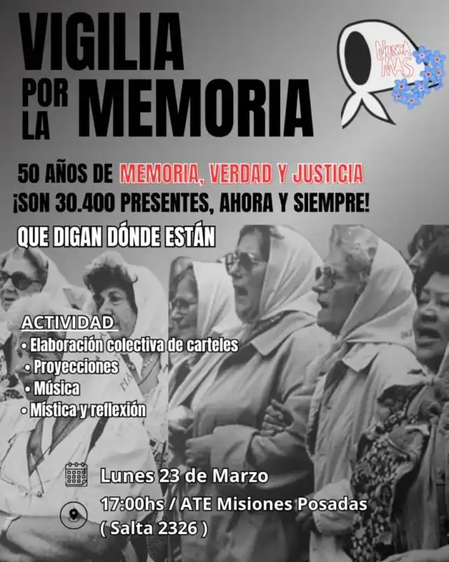 A 50 años del Golpe, Misiones despliega una agenda de memoria con fuerte participación social 4 A medio siglo del Golpe, la sociedad misionera se moviliza entre el arte, la reflexión y la acción política.