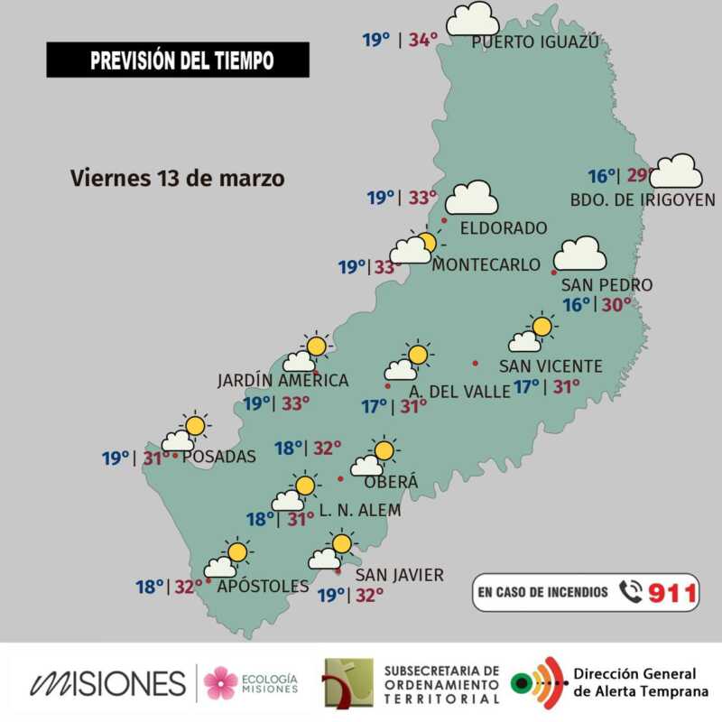 Fin de semana caluroso en Misiones y probables tormentas el lunes 3 Sábado 14: jornada estable y calor por la tarde en Misiones