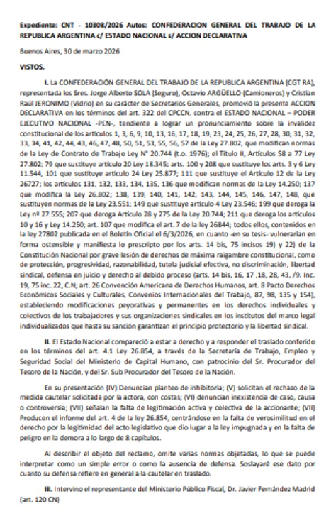 Reforma laboral: la Justicia advierte sobre posible daño a trabajadores