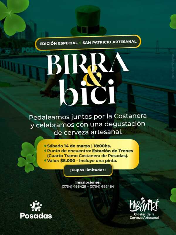 “Birra y Bici” combina turismo urbano, actividad física y degustación en el marco de la celebración de San Patricio.
