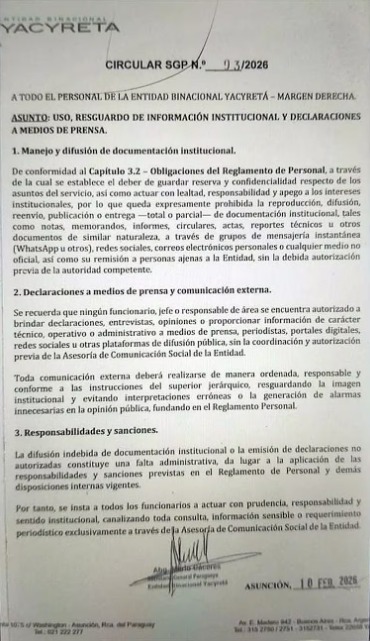 EBY: funcionarios advierten temor a sanciones tras la “ley del silencio” 2 eby