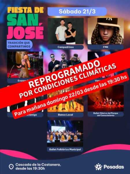 Reprograman la segunda noche de la Fiesta de San José por inestabilidad climática noche