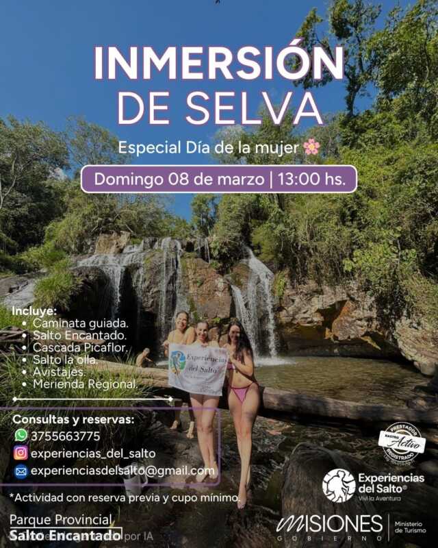 El Parque Provincial Salto Encantado realizará el 8 de marzo una jornada especial por el Día de la Mujer con trekking consciente, meditación guiada y actividades de bienestar en plena selva misionera.