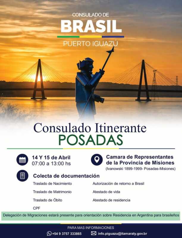 Consulado de Brasil realizará operativo itinerante en Posadas 2 Trámites del Consulado de Brasil: jornadas especiales en Posadas