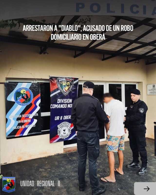 Oberá: joven detenido por robo domiciliario tras ser identificado en cámaras 3 Oberá: identificaron por cámaras y detuvieron a “Diablo” tras un robo