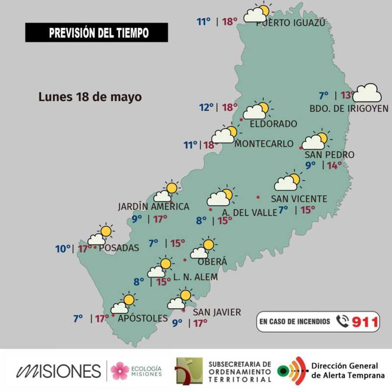 Lunes 18: inicia una semana fría y estable en Misiones 