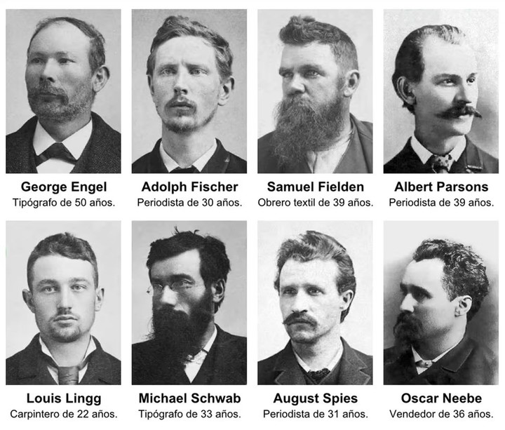 Día Internacional de los Trabajadores: por qué se celebra el 1° de mayo y cuál es su origen histórico 2 Los ocho mártires de Chicago que fueron acusados de asesinato y conspiración durante la "Masacre de Haymarket".