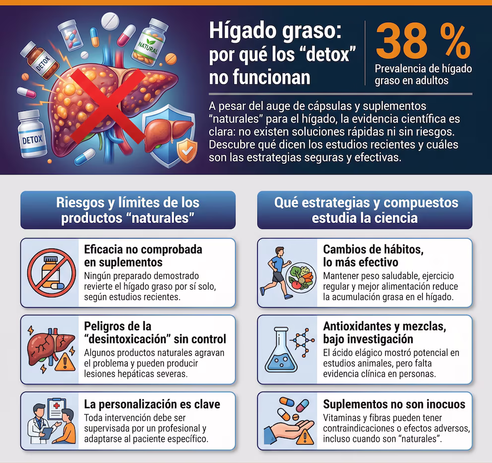Hígado graso: alertan sobre suplementos “detox” y recomiendan hábitos saludables 3 Hígado graso: qué dicen los estudios sobre vitaminas y suplementos naturales