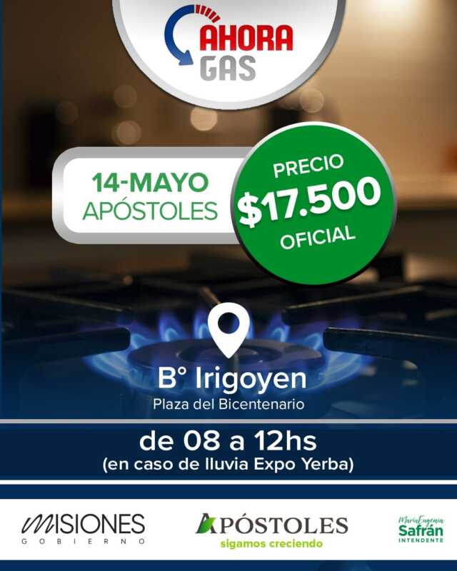 El programa Ahora Gas tendrá su operativo en Apóstoles 1 La Plazoleta del Bicentenario será el punto central del programa este 14 de mayo.
