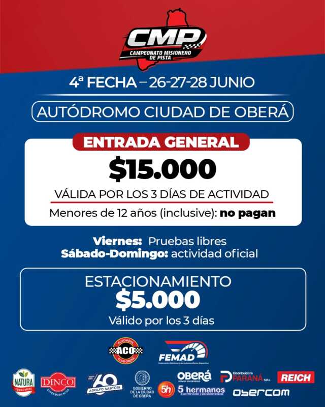 Oberá se prepara para un fin de semana a pura velocidad con la cuarta fecha del Misionero de Pista 6 Misionero de Pista 3 - 5