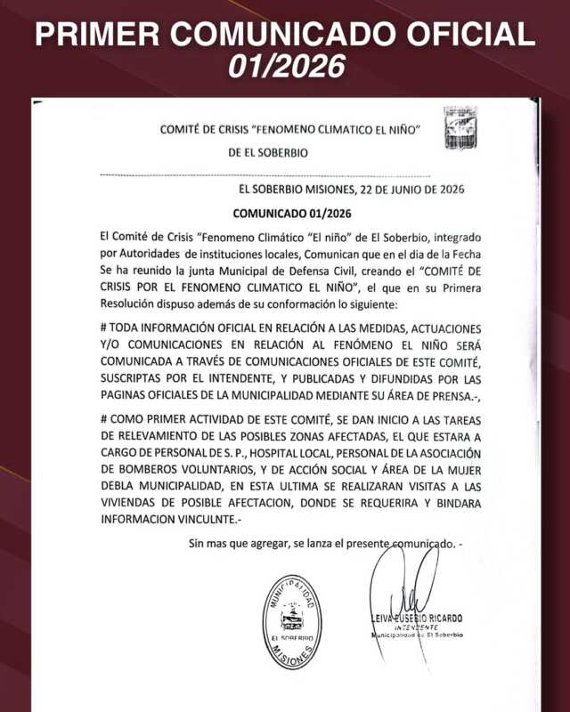 El Soberbio creó un Comité de Crisis ante la llegada del fenómeno El Niño 3 WhatsApp Image 2026 06 22 at 20.32.07 - 2