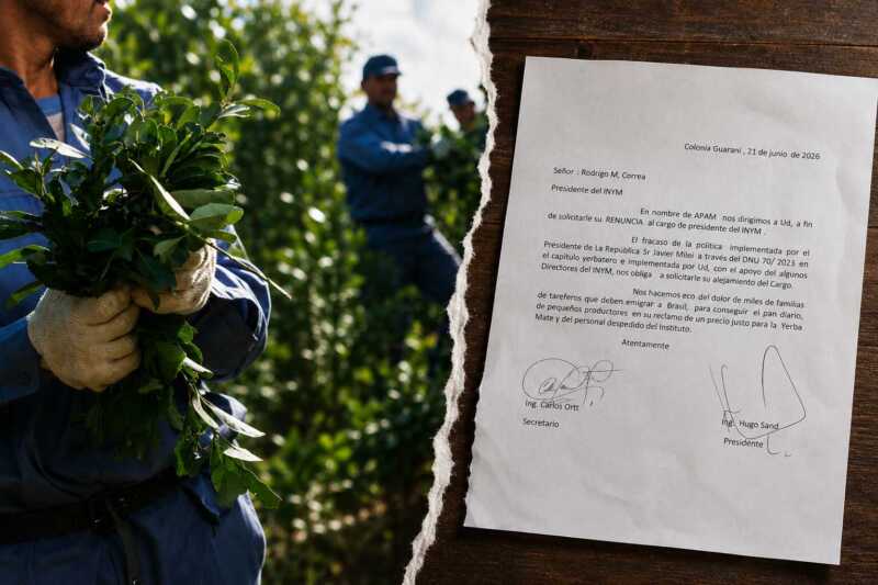La Asociación de Productores Agropecuarios de Misiones solicitó formalmente la renuncia de Rodrigo Correa y cuestionó el rumbo del Instituto Nacional de la Yerba Mate.