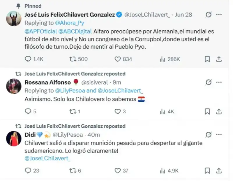 La llamativa reacción de Chilavert después del batacazo de Paraguay ante Alemania 3 José Luis Chilavert volvió a ser noticia tras la clasificación de Paraguay a octavos del Mundial 2026. Replicó mensajes en redes sociales y Orlando Gill respondió a las críticas del histórico arquero.