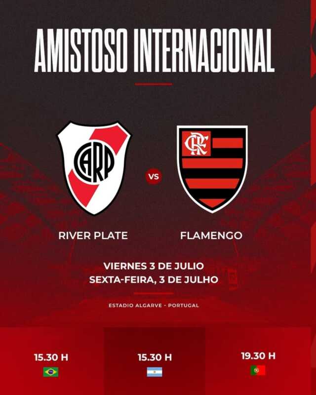 River confirmó un amistoso internacional frente a Flamengo en Portugal 1 River Plate anunció un amistoso internacional frente a Flamengo que se disputará el 3 de julio en Portugal. El equipo de Eduardo Coudet se prepara para afrontar un exigente segundo semestre.