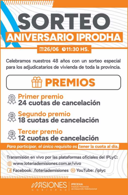 El IPRODHA sorteará bonificaciones de hasta 24 cuotas entre adjudicatarios al día 2 IPRODHA