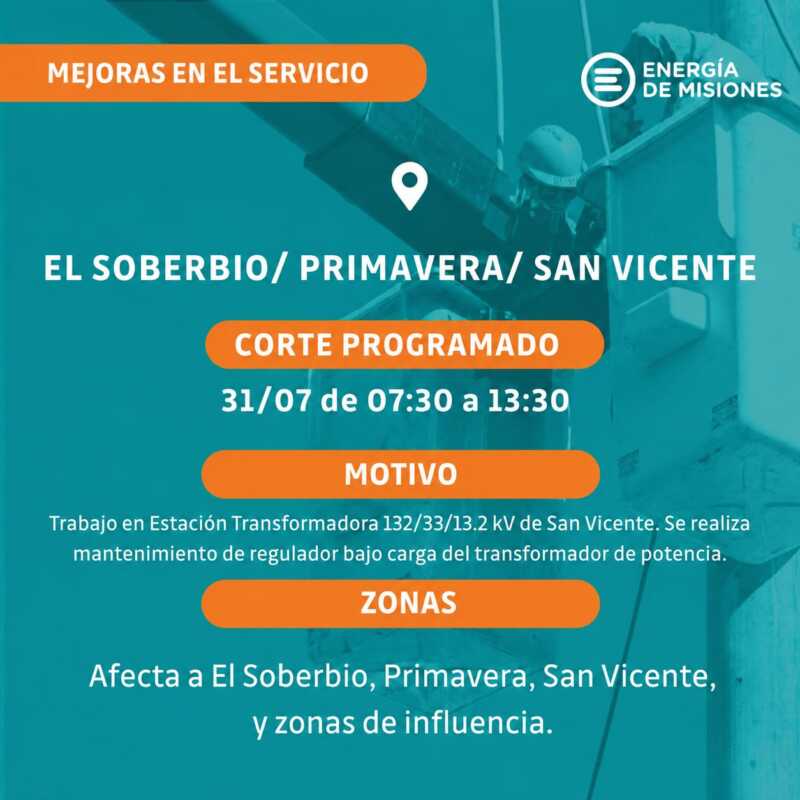 EMSA anunció cortes programados de energía en cuatro municipios por tareas de mantenimiento en estaciones transformadoras 5 SAN VICENTE EL SOBERBIO - 4