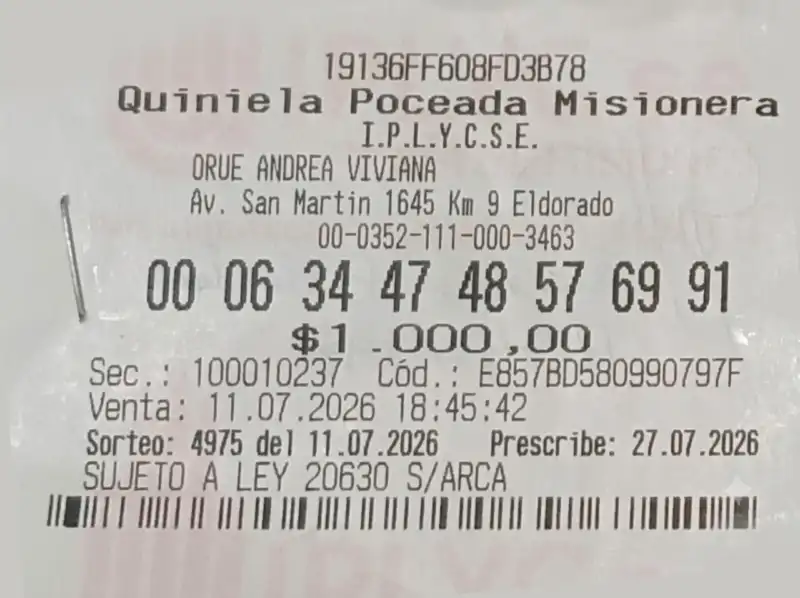 Ticket Ganador Poceada - 2