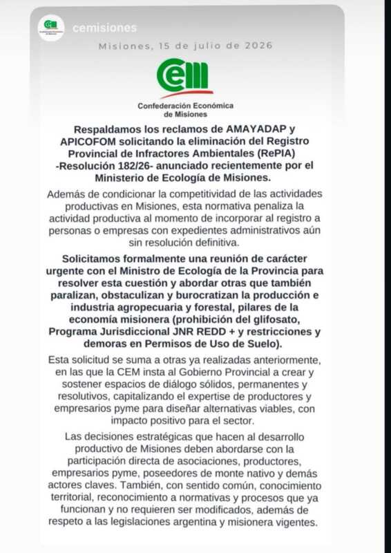 La CEM respaldó a AMAYADAP y reclamó eliminar el RePIA: "Las decisiones sobre la producción deben construirse con diálogo" 3 cem registro - 2