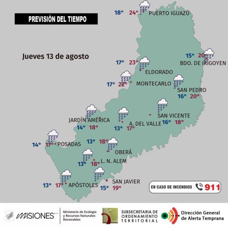 Misiones no sale del mal tiempo: anuncian lluvias, tormentas y posible granizo 2 Jueves 13: tormentas en Misiones