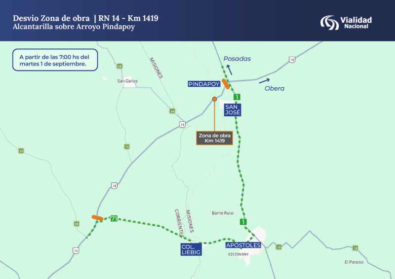 Vialidad Nacional anunció un corte en la Ruta 14: dónde será y qué desvío deberán tomar 4 Corte por obras sobre RN14 Misiones - 3