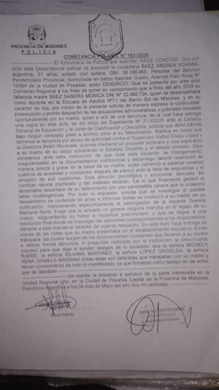 Denuncian al Consejo de Educación por presunto abuso de poder contra una docente fallecida: “No la dejan descansar en paz” 2 DenunciaCGE - 1