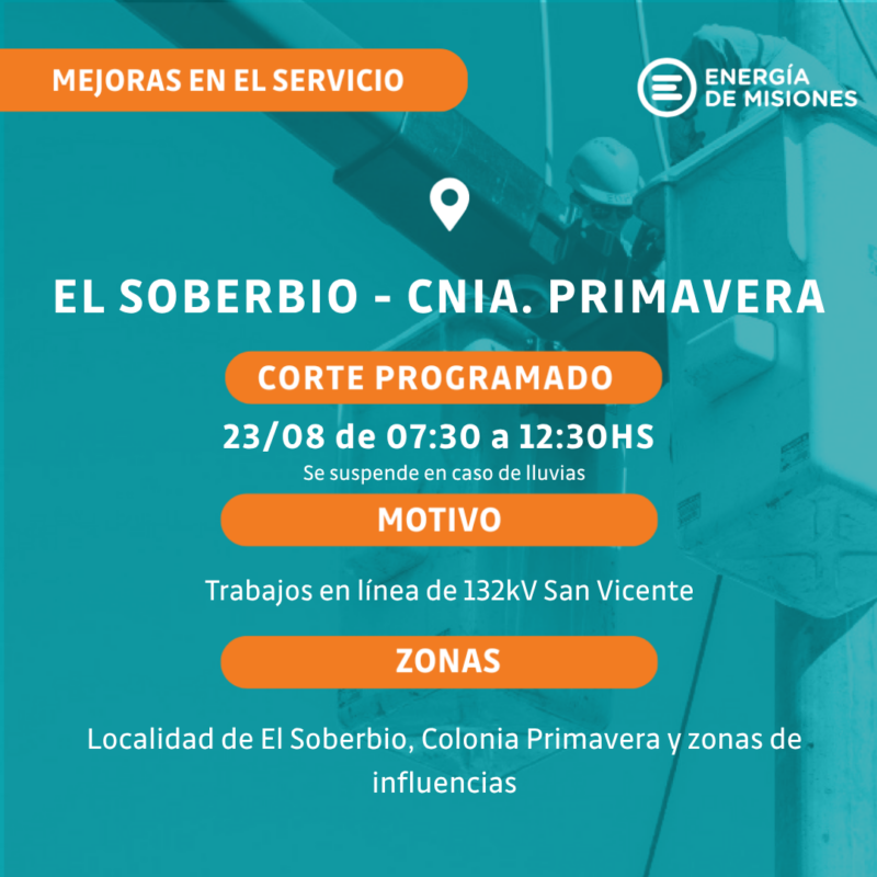 Cortes programados de Energía de Misiones: qué localidades serán afectadas este fin de semana 10 PLACAS CORTES el soberbio primavera - 9